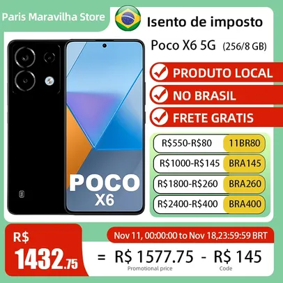 Smartphone Xiaomi Poco X6 5G ROM Global Câmera 64MP Carregador 67W