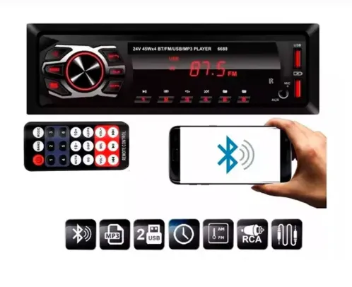 Som Automotivo AM/FM First Option Maxx Audio 4x25W RMS 2 USB Carregador Celular MP3 Bluetooth 4 Saídas para Alto-Falantes