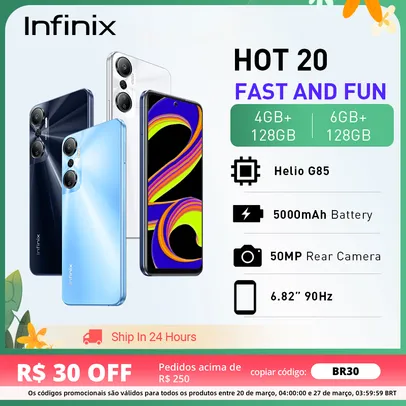 Smartphone Infinix Hot 20 4GB/128GB sem NFC