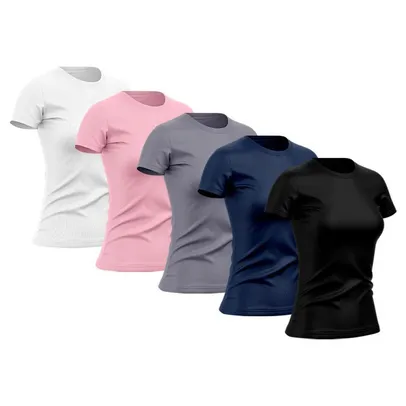 Kit 5 Camiseta Feminina Dry Básica Lisa Proteção Solar UV Térmica Camisa Blusa Camisetas