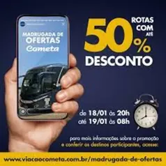 50% de desconto em passagens de ônibus com cupom na Cometa