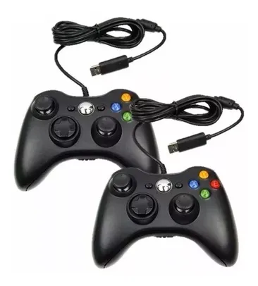 Kit 2 Controle Xbox 360 Pc Notebook Celular Com Fio Joystick