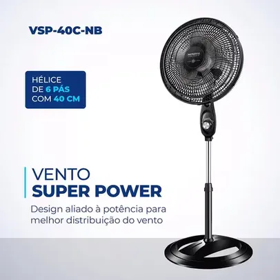 Ventilador de Coluna 40cm Mondial Super Power VSP40C 6 Pás 3 Velocidades Preto/Prata