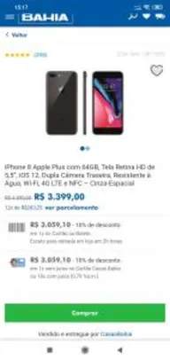 iPhone 8 Plus com 64GB, Tela Retina HD de 5,5”, iOS 12, Dupla Câmera Traseira, Resistente à Água, Wi-Fi, 4G LTE e NFC – Cinza-Espacial