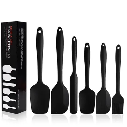 [INTERNACIONAL] Kit com 6 peças utensílios de cozinha silicone preto