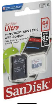[PRIME] Cartão de Memoria Micro Sd. Ultra, Sandisk, 64GB - R$60