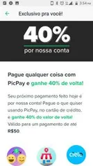 [Usuários Selecionados] Pague qualquer coisa e ganhe 40% de volta