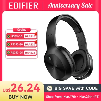 [Taxa Inclusa] Headphone Edifie W600BT, Bluetooth 5.1, Autonomia de 30 Horas, Conexão Dupla, Drivers 40 mm(Conecta em 2 dispositivos ao mesmo tempo)