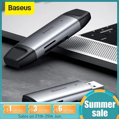 (Novos Usuários) Adaptador Baseus 2 em 1 Leitor de Cartão de Memória Usb 3.0 | R$ 28