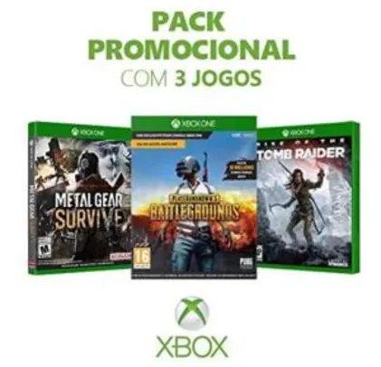 [Amazon Prime] Kit 3 Jogos Xbox One: Metal Gear Survive + PUBG + Rise of the Tomb Raider por R$115 com frete grátis Prime