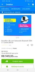 Soundbar JBL com Subwoofer Bluetooth 55W - 2.1 Canais SB130 | R$ 929