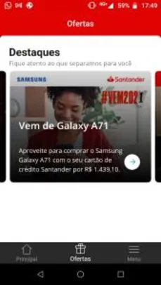 Samsung Galaxy A71 - Cartão Santander | R$1439