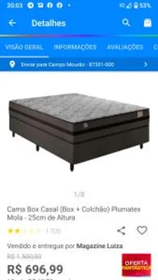 Cama Box Casal (Box + Colchão) Plumatex Mola - 25cm de Altura