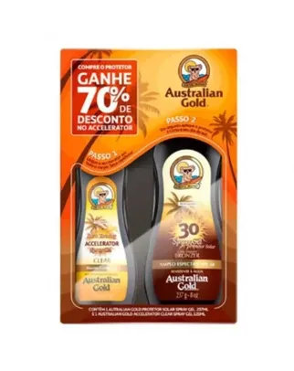 Kit Australian Gold Protetor Solar Corporal FPS 30 com 237ml + Bronzeador Dark Tanning Clear com 125ml