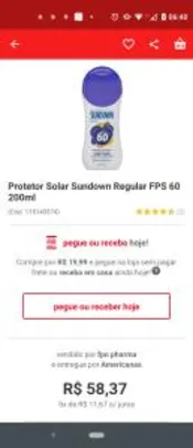Protetor Solar Sundown Regular FPS 60 200ml no app em algumas regiões | R$20