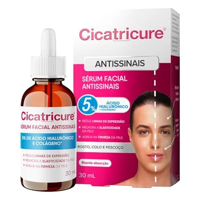 Cicatricure SÉRUM FACIAL ANTISSINAIS com 5% de ÁCIDO HIALURÔNICO E COLÁGENO* reduz LINHAS DE EXPRESSÃO, 30ml