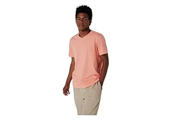 Camiseta Básica Masculina Slim Em Flamê - Rosa - G