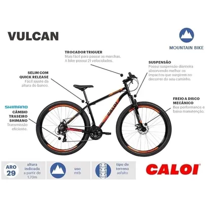 Bicicleta Caloi Vulcan Masculino 21V Aro 29 Preto