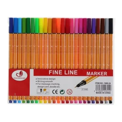 Caneta Hidrográfica Fineliner Ponta Fina 0.4 mm Kit 24 Cores