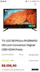 TV LED 28 Philco PH28N91D HD com Conversor Digital USB HDMI Preta | R$599