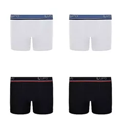 Kit 4 peças, Cueca Boxer, Lupo, Meninos, Branco/Branco/Preto/Preto, G