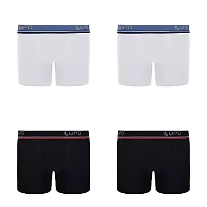 Kit 4 peças, Cueca Boxer, Lupo, Meninos, Branco/Branco/Preto/Preto, G