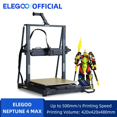 [Do BR] ELEGOO-NEPTUNE 4 MAX FDM Impressora 3D, Até 500 mm/s Velocidade de Impressão Construir Volume 420x420x480mm 