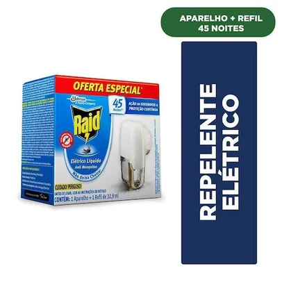 Repelente Elétrico Líquido Raid Anti Mosquitos 1 Aparelho + 1 Refil de 32,9 ml