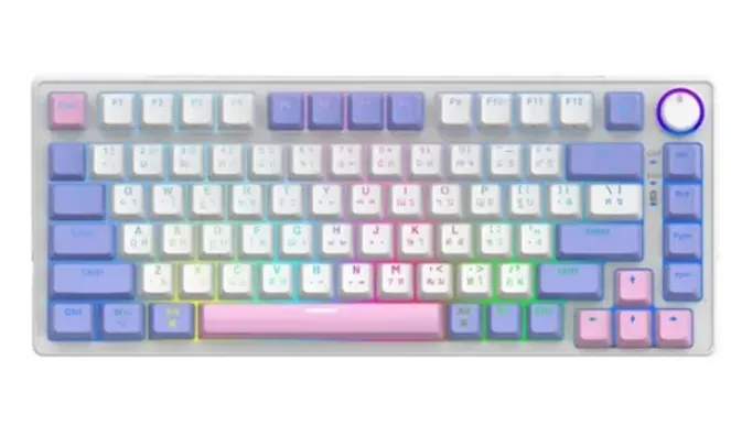 Teclado Gamer SuperFrame Ribbon, Wireless, RGB, Switch Red, 75%, ABNT, Hot Swap, Sem Fio, White/Purple