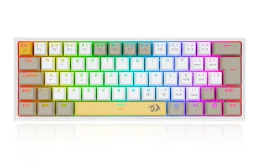 Teclado Mecânico Gamer Redragon Fizz, RGB, Switch Brown, ABNT 2, Amarelo/Branco/Cinza, K617RGB-YL WT GY (PT-BROWN)