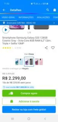 [aPP/R$1000 de volta] Smartphone Samsung Galaxy S20 128GB Cosmic Gray | R$2299