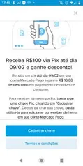 [Selecionados] Faça um Pix de R$ 100,00 para sua conta do mercado pago e ganhe um bônus de R$ 10,00