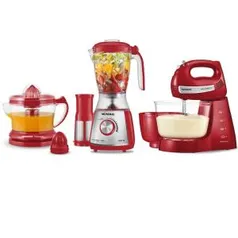 Kit Mondial Gourmet Red Premium Inox: Batedeira + Liquidificador + Espremedor de Frutas - Vermelho/Inox - R$160