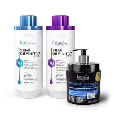 Kit Escova Semi Definitiva Zero 2x1 Litro com Blindagem Capilar Forever Liss