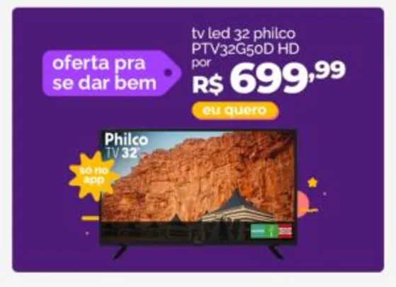 [APP/Reembalado] TV LED 32'' Philco HD R$700