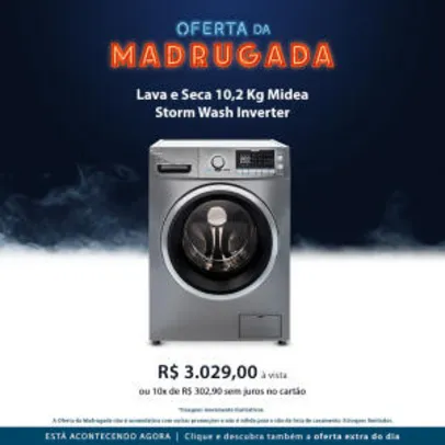 Máquina Lava e Seca 10,2 Kg Midea Storm Wash Inverter | R$3.029