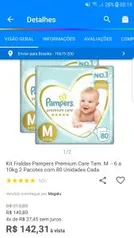 Fraldas Pampers Premium Care M - 160 unidades por R$ 142,31 (R$0,89 por tira)