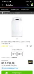 [De Volta R$ 300] Lavadora de Roupas Electrolux Essencial Care 11kg (LES11) | R$ 1200