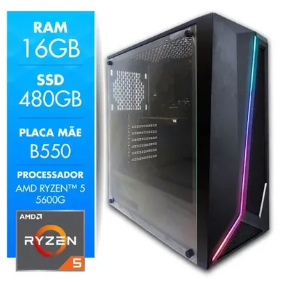 [1ªCompra R$1822] Computador Gamer AMD Ryzen 5 5600G 16GB SSD 480GB Radeon Vega 7 CertoX Stream 1042