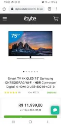 Smart TV 4K QLED 75” Samsung QN75Q80RAG Wi-Fi - HDR Conversor Digital 4 HDMI 2 USB-40210-40210