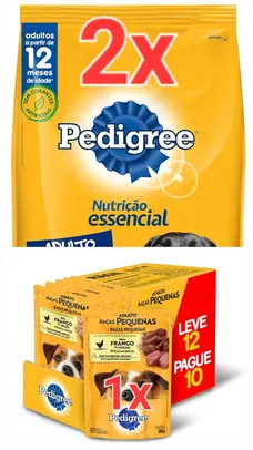 [APP] 2x Ração PEDIGREE Nutrição Essencial Carne Para Cães Adultos 10.1kg + 12x Ração Úmida Pedigree Sachê Frango ao Molho para Cães Adultos