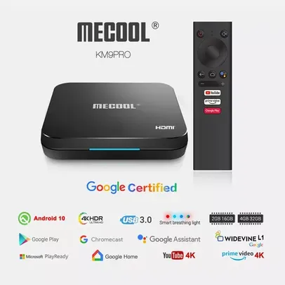 Mecool-Classic Android TV Box, KM9 Pro, Certificado do Google, Amlogic S905X2, 2 GB, 16 GB, Cast 4K 