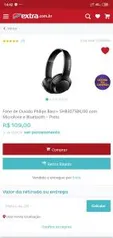 Fone de Ouvido Philips Bass+ SHB3075BK/00 com Microfone e Bluetooth – Preto - Drive de 32mm