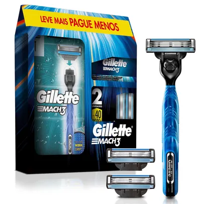Kit Gillette 1 Aparelho Recarregável + 3 Cargas Para Barbear Mach3 Leve Mais Pague Menos - 