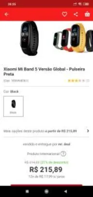 [APP] Xiaomi Mi Band 5 Versão Global - Pulseira Preta R$215