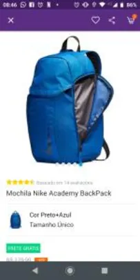 Mochila Nike Academy BackPack - Preto e Azul - R$99