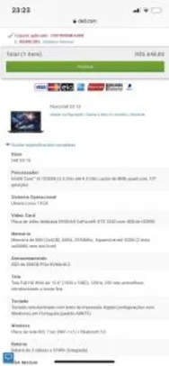 Cupom de 400 reais para notebooks no site da Dell