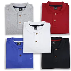 Kit 5 Camisa Polo Envoy Tecido Piquet Básica Masculina (M, AZULROYAL-VERMELHO-BRANCO-CINZA-PRETO)