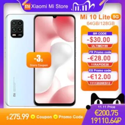 Smartphone Xiaomi Mi 10 Lite 5G 128GB + 6GB | R$ 1638