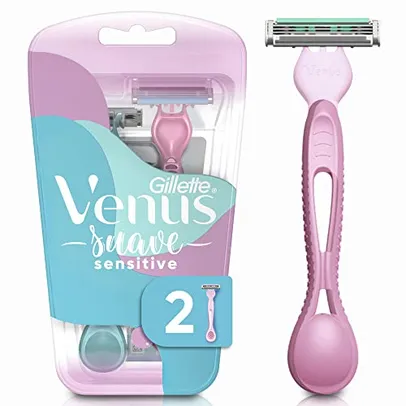 Gillette Venus Suave Sensitive Aparelho de Depilação Feminina Descartável com SkinElixir, Ideal para Pele Sensível, 2 Uds